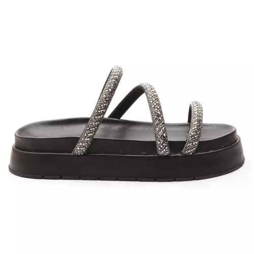 Sandalia Papete Feminina Molly Preto Com Três Tira... - MOLLY