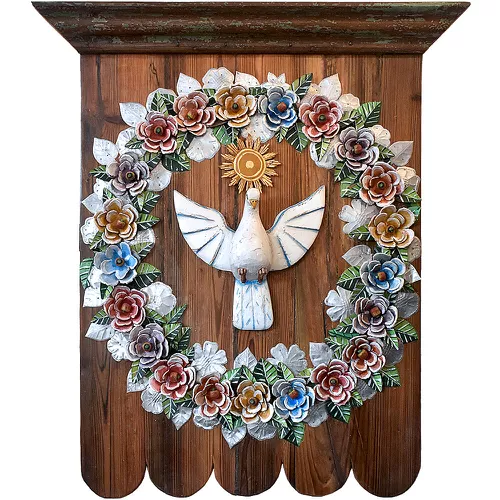 Painel Talha Divino Flores - Pinho de Riga - 1428 - OFICINA DE AGOSTO