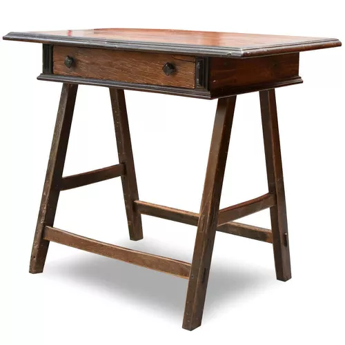 Mesa Antiga Pé Cavalete II - Uma Gaveta 88 cm x 51... - OFICINA DE AGOSTO