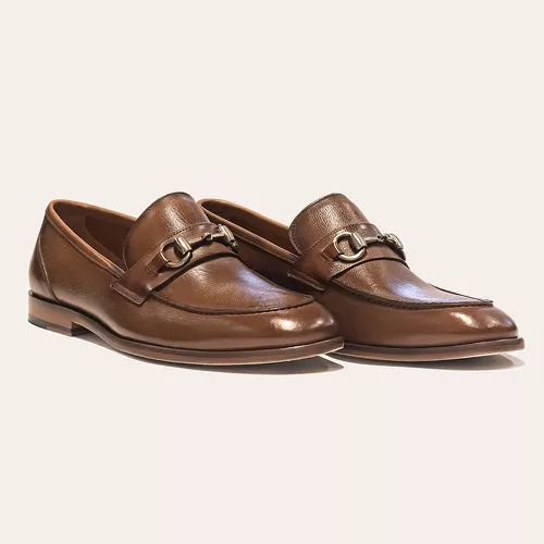 Sapato Casual Loafer Com Bridão Na Gravata Whisky 