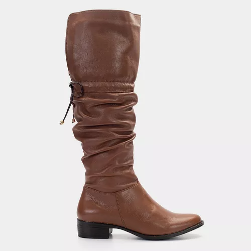Bota Montaria Cano longo enrugada Leticia em Couro... - SBSHOES