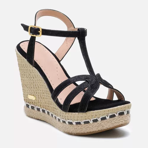 Sandália Anabela Eva em Couro Preto - 3230-pto - SBSHOES