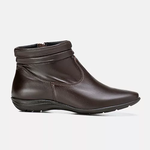 Bota Feminina Cano Curto Flat Cecília Em Couro Caf... - SBSHOES