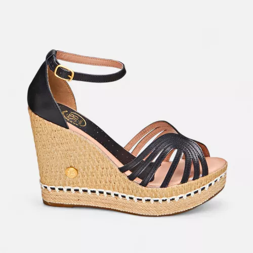 Sandália Anabela Beatriz em Couro Preto - 3275-pt... - SBSHOES