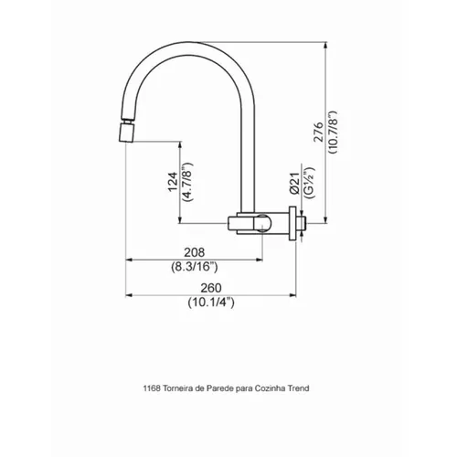 TORNEIRA PERFLEX 1168 C-83 COZINHA BICA MÓVEL PAREDE TREND DN15-20