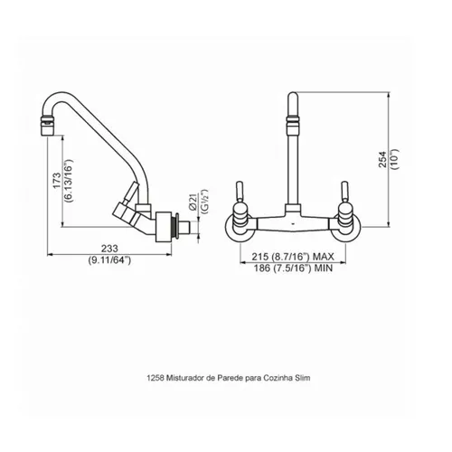 MISTURADOR PERFLEX 1256 C-36 COZINHA BICA MÓVEL PAREDE DN15
