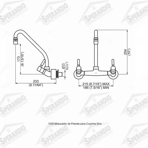 MISTURADOR PERFLEX 1256 C-36 COZINHA BICA MÓVEL PAREDE DN15