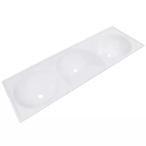 TANQUE MÁRMORE SINTÉTICO 1,55X0,55 3 BOJOS BRANCO GELO DECORALITA