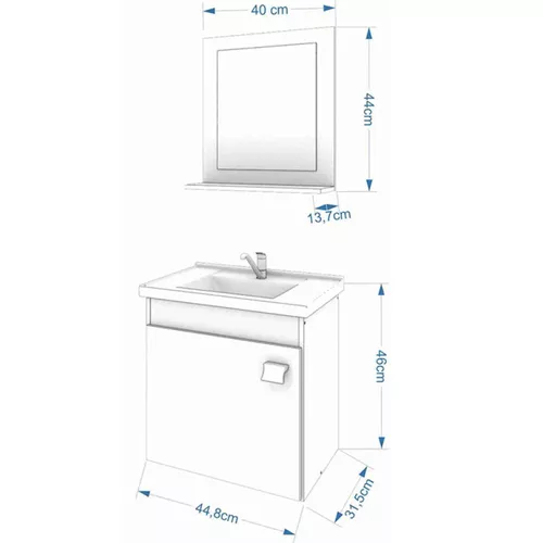 ARMÁRIO DE BANHEIRO IRIS 44CM COM ESPELHEIRA BRANCO MGM