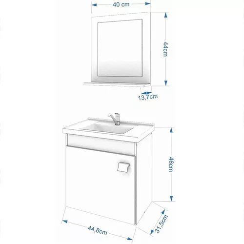 ARMÁRIO DE BANHEIRO IRIS 44CM COM ESPELHEIRA BRANCO MGM