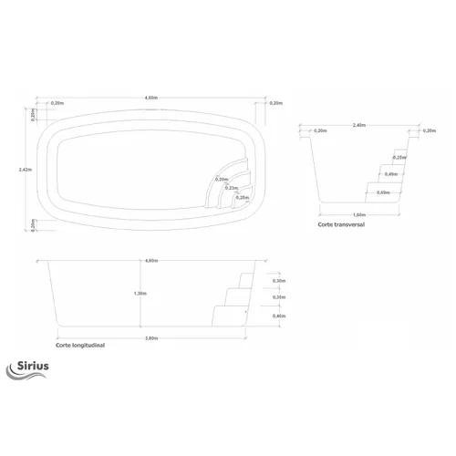 PISCINA DE FIBRA SIRIUS 4,60X2,40X1,30 UP
