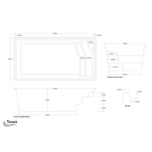 PISCINA DE FIBRA TEXAS 5,00X2,50X1,40 UP