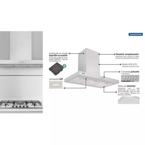 COIFA TRAMONTINA INOX NEW DRITTA 90 CM 127V 