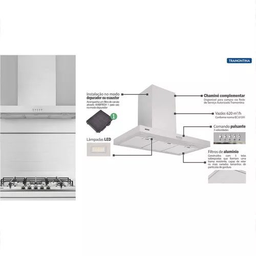 COIFA TRAMONTINA INOX NEW DRITTA 90 CM 127V 