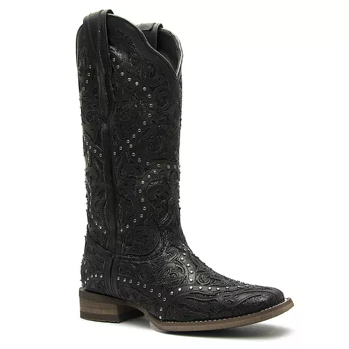 Bota Western Feminina Vimar Boots 13103 Mustang Fóssil Preto Glitter - TEXASKING | Botas e Botinas Country