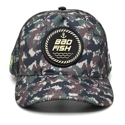 Boné Aba Curva Bad Fish Esporte Pesca Bordado - Top Franca Shoes | Calçados Confortáveis em Couro