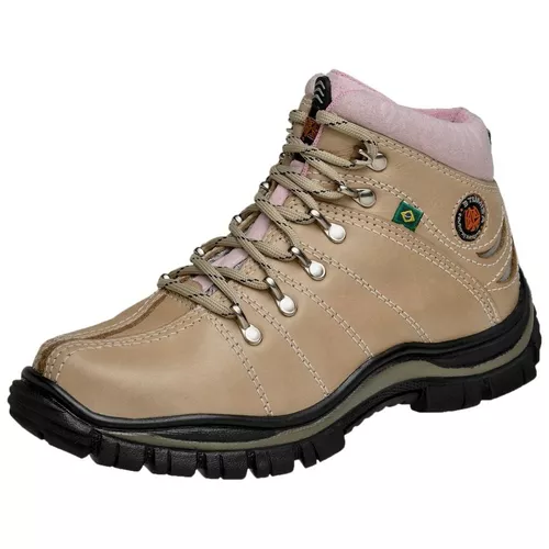 Bota Coturno Adventure Azimute Brasil Creme/Rosa - Top Franca Shoes | Calçados Confortáveis em Couro