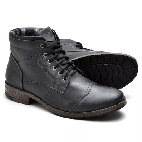 Bota Masculina em Couro Preta - Top Franca Shoes | Calçados Confortáveis em Couro