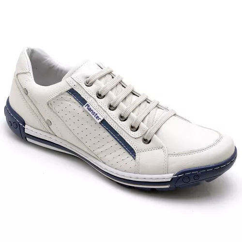 Sapatênis Casual Masculino Gelo e Azul - Top Franca Shoes | Calçados Confortáveis em Couro