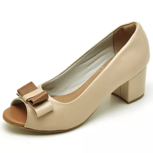 Sapato Social Feminino Peep Toe Work Nude - Top Franca Shoes | Calçados Confortáveis em Couro