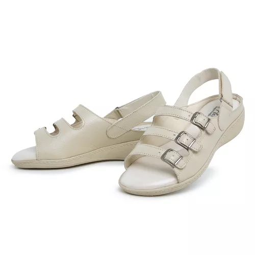 Sandália Top Franca Shoes Feminina Conforto Bege - Top Franca Shoes | Calçados Confortáveis em Couro
