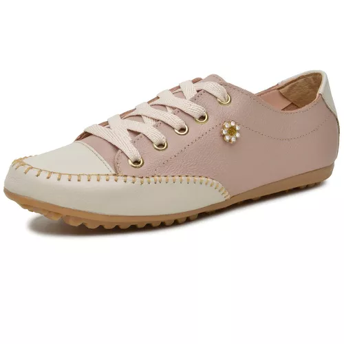 Mocatênis Feminino Top Franca Shoes Rose e Bege - Top Franca Shoes | Calçados Confortáveis em Couro