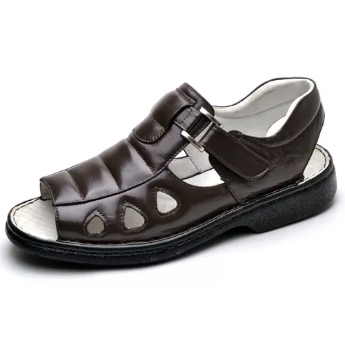 Sandália Masculina Ortopédica Anatomica de Couro C... - Top Franca Shoes | Calçados Confortáveis em Couro
