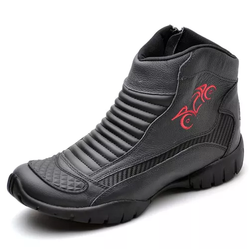 Bota Coturno Motociclista Couro Semi Impermeável P... - Top Franca Shoes | Calçados Confortáveis em Couro