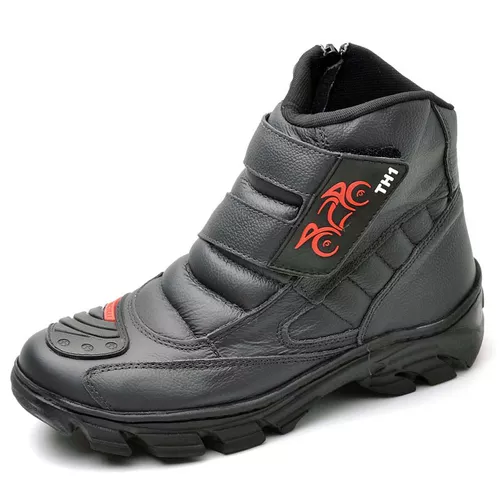 Bota Coturno Motociclista Couro Semi Impermeável P... - Top Franca Shoes | Calçados Confortáveis em Couro