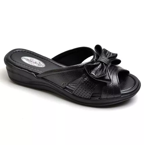 Sandália Tamanco Conforto Anatomico Ortopédica Pre... - Top Franca Shoes | Calçados Confortáveis em Couro