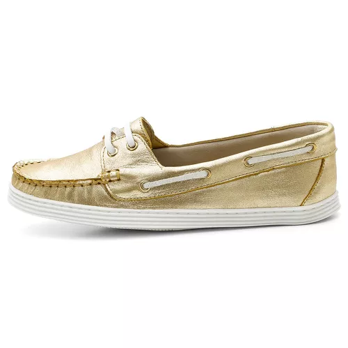 Sider Mocassim Feminino Top Franca Shoes Ouro - Top Franca Shoes | Calçados Confortáveis em Couro