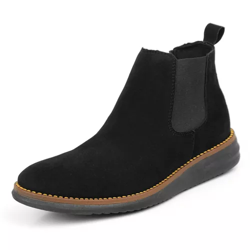 Bota Botina Chelsea Couro Camurça Eco Sola Borrach... - Top Franca Shoes | Calçados Confortáveis em Couro