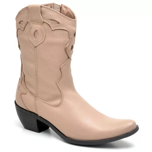 BOTA FEMININA COUNTRY CANO MEDIO BICO FINO NUDE - Top Franca Shoes | Calçados Confortáveis em Couro