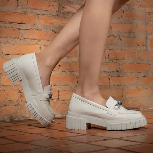 Mocassim Franshoes Feminino Tratorado Off White co... - FRANSHOES