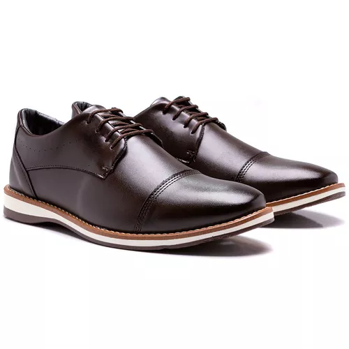 Sapato Casual com Perfuro lateral em Atacador Derby Wood - Preto