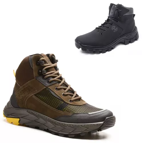 KIT 2 Botas Adventure em Couro Confortável Oliva e... - VNTBOOTS