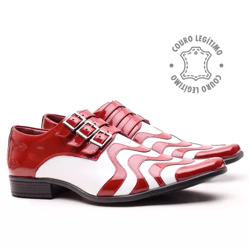 Sapato Social em Couro Verniz Vermelho e Branco - ... - ELITEDOSPES