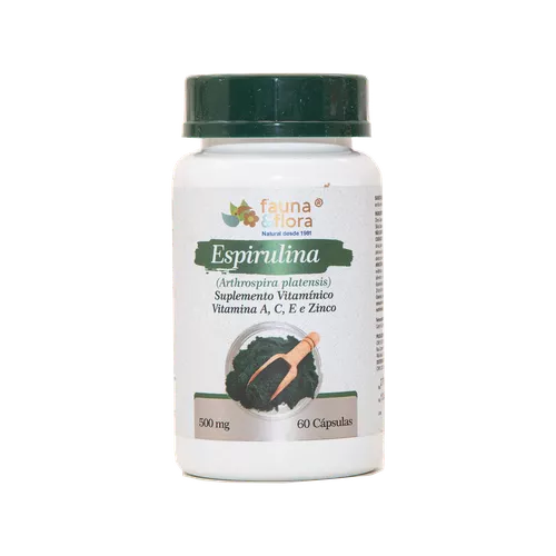 Espirulina Vitamina A, C, e e Zinco 500mg - 60 cáp... - Fauna e Flora l Sua Loja Online de Produtos Naturais