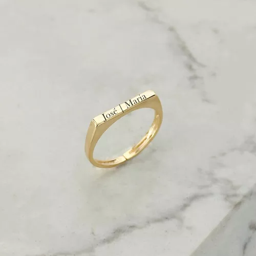 Anel Quadrado Fino Personalizável Folheado em Ouro... - IAIÁ Semijoias