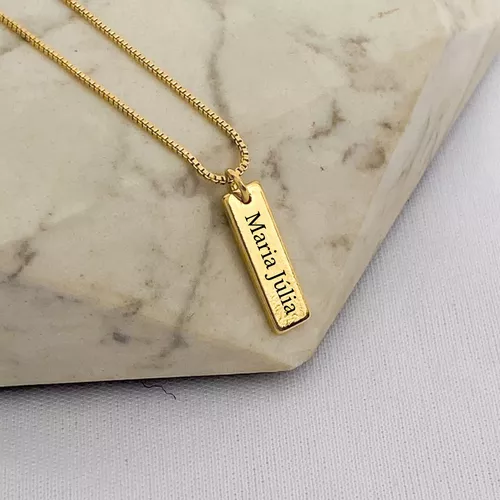 Colar Plaquinha Personalizada P Folheado em Ouro 1... - IAIÁ Semijoias