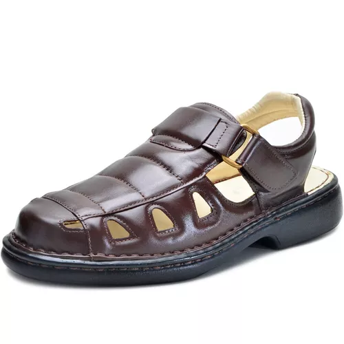 Sandália Masculina Ortopédica Anatomica de Couro C... - Top Franca Shoes | Calçados Confortáveis em Couro