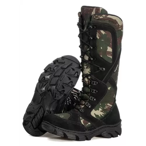 BOTA COTURNO MILITAR PARA CAÇA E PESCA PRETO - Top Franca Shoes | Calçados Confortáveis em Couro