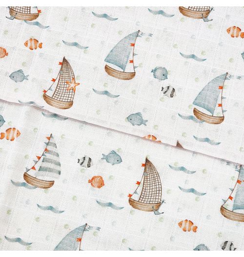 Fralda quadriculada estampada exclusiva Pequeno Marinheiro Barquinhos - (por metro)