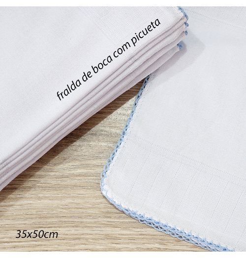 Fralda de boca 35x50cm Quadriculada PREMIUM com picueta e faixa PB azul - (unidade)