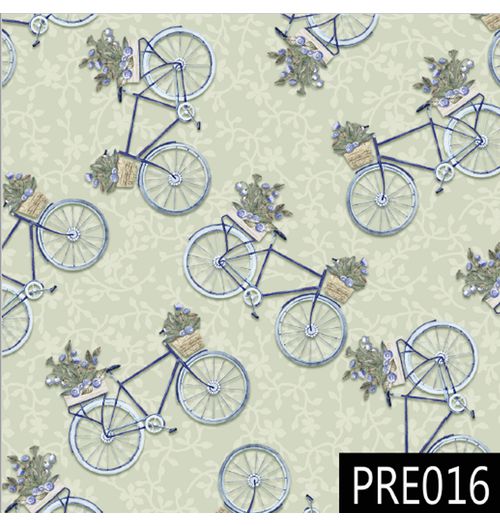Tecido Tricoline Digital Jardim Azul - Bicicletas fundo menta