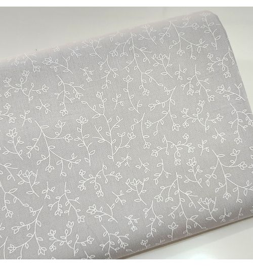 Tecido Tricoline 100% algodão flores pequena - Cinza