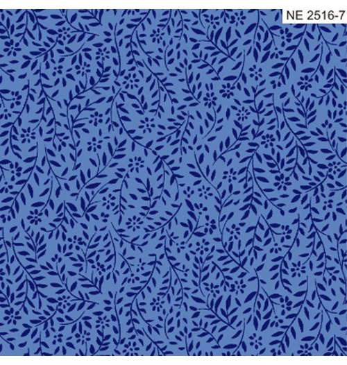 Tecido Tricoline tom tom folhinhas 100% algodão - azul royal