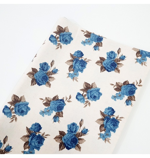 Tecido Linho Misto Estampado - Floral Azul