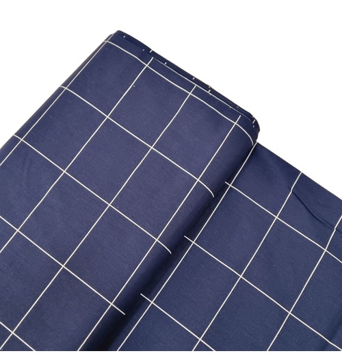 Tecido Tricoline 100% algodão Xadrez Grid - Azul marinho