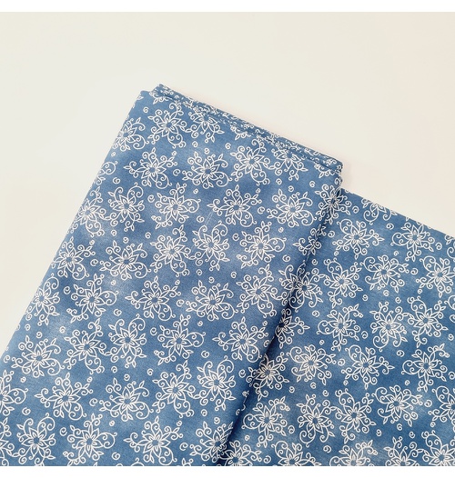 Tecido Tricoline 100% algodão arabesco - azul marinho